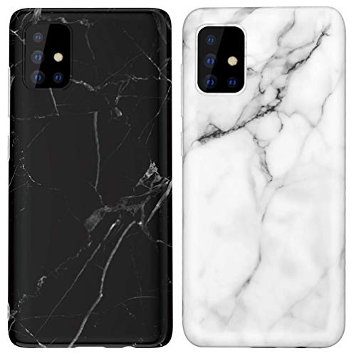 KARELIFE 2 Stück für Samsung Galaxy A71 Hülle Marmor Silikon Matt, Weich Kratzfest Handyhülle Flexible TPU Bumper Dünn Schutzhülle für Samsung A71 4G - Schwarz, Weiß von KARELIFE