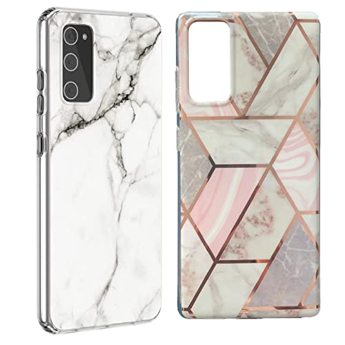 KARELIFE 2 Stück für Samsung Galaxy S21 FE 5G Hülle Marmor Muster, Ultra Dünn Silikon Handyhülle Weich TPU Schutzhülle Kratzfest Stoßfest Case Marble, Rosa Glitzer/Weiß Matt von KARELIFE