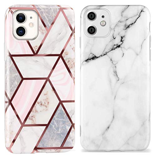 KARELIFE 2-teilige Schutzhülle für iPhone 11 6,1 Zoll, matt, Marmor-Muster, aus weichem TPU-Silikon, Bumper Case – Roségold, Weiß von KARELIFE