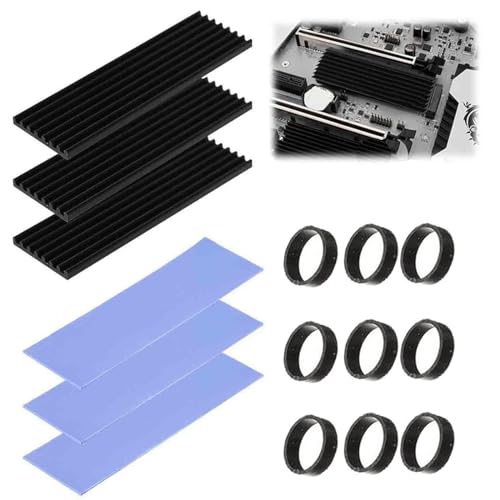 M2 SSD Kühlkörper, 3 Satz M.2 Wärmeleitpad, Aluminium Cooler mit Silikon Wärmeleitpad, M.2 Kühlkörper mit Thermoklebeband, Kühler-Set Heatsink,Halbleitergeräte Kühler,PC Kühlrippen Kühler für 2280 SSD von KARELLS