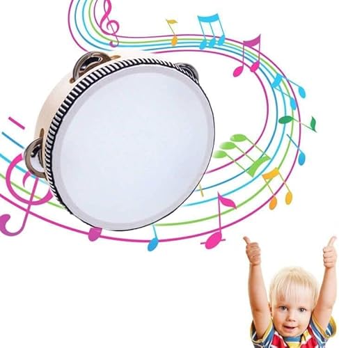 Handtrommel mit Schlägel Für Kinder, Handtrommel Percussion, 20cm Handtrommeln, Tambourin Traditionell mit Schellen, Holzrahmen-Tambourin, Kinder Tambourine, für Party Tanz & Gesangsbegleitung von KARELLS