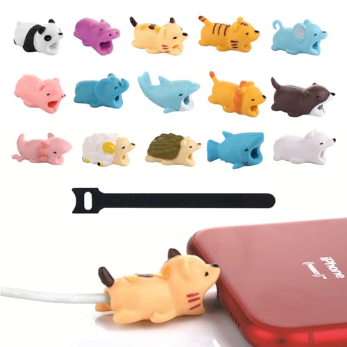 KARELLS Tier Handy Datenleitung Schutz,Tiere Kabel Silikon Protector,Ladekabel Saver,Universal Nette Kabelbruch Schutz Silikon,Kabel Kabelschutz für Verschiedene Datenkabel,mit Kabelbinder,15 Stück von KARELLS