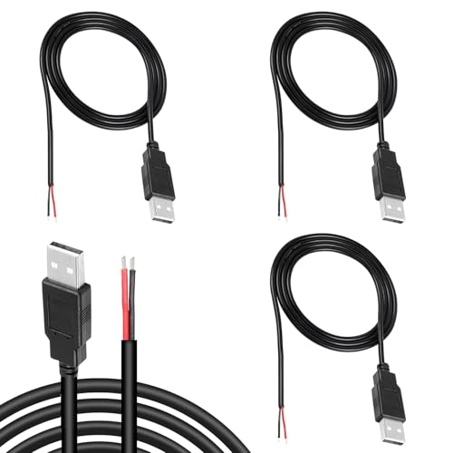 KARELLS USB Pigtail 3 Stück,2 Adriges USB 2.0-Kabel,200cm Langes Pigtail,2-poliger blanker Draht mit offenem Ende,Stecker Stromkabel,Verlängerungskabel,5 V 2 A Stecker Stromkabel von KARELLS
