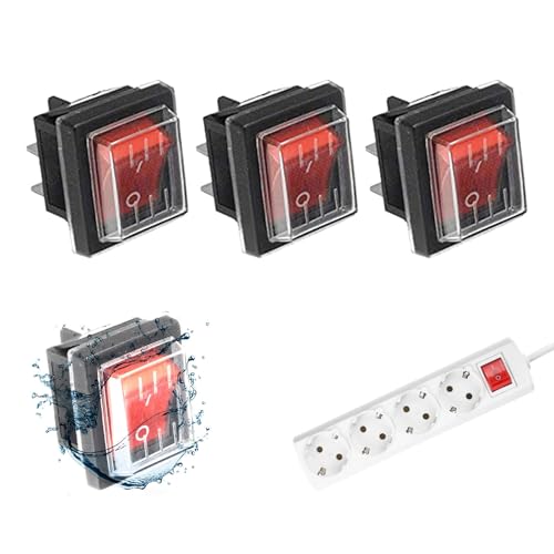 Kippschalter, 4 Stück Wippschalter 16A 250VAC 20A 125VAC, Rot Beleuchtet Wippenschalter EIN AUS Schalter, 4 Pins 2Positionen Rote Licht Einbauschalter Umschalter Boot Switches von KARELLS
