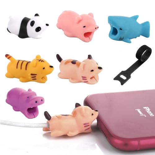 Tier Handy Datenleitung Schutz,Tiere Kabel Silikon Protector,Ladekabel Saver,Universal Nette Kabelbruch Schutz Silikon,Kabel Kabelschutz für Verschiedene Datenkabel,mit Kabelbinder,7 Stück von KARELLS
