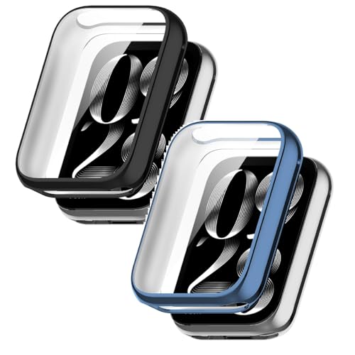 2 Stück Hülle mit Schutzfolie für Redmi Watch 4 Schutzhülle - TPU Kratzfest Rundum Abdeckung Schutzhülle Schutz Case mit Displayschutz für Redmi Watch 4 Smartwatch (Schwarz+Blau) von KAREN66