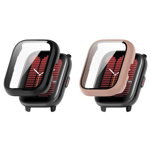 2 Stück Schutzhülle Kompatibel mit Amazfit Active Hüllen mit Glas Displayschutz, Vollständige Abdeckung Schutz Hülle Watch Case Bumper Shell Cover für Amazfit Active Smartwatch von KAREN66