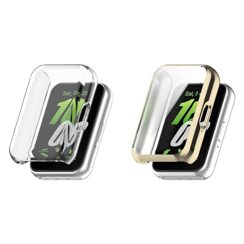 2 Stück Schutzhülle Kompatibel mit Samsung SM-R390 Galaxy Fit 3 Smartwatch, TPU Hülle Schutzfolie, Leicht Weiche Silikon Case, Ultradünne Schutz Zubehör, Kratzfest Gehäuse,Klar+Gold 2 Stück Schutzhülle Kompatibel mit Samsung SM-R390 Galaxy Fit 3 Smartwatch, TPU Hülle Schutzfolie, Leicht Weiche Silikon Case, Ultradünne Schutz Zubehör, Kratzfest Gehäuse,Klar+Gold von KAREN66