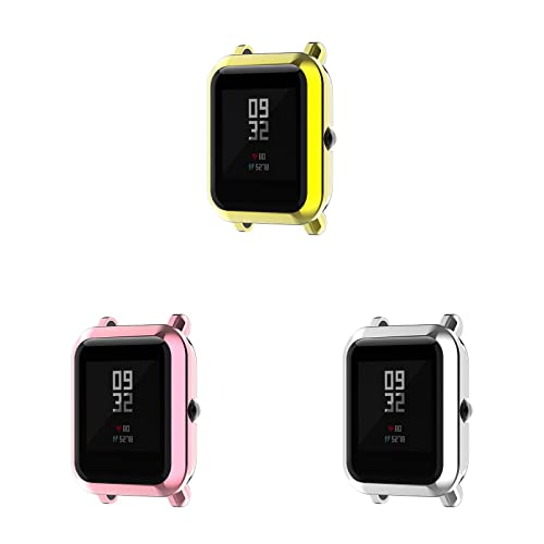 3 Stück Hülle Kompatibel mit Amazfit Bip U mit Kratzfest ​Displayschutzfolie, TPU beschichtete Schutzhülle Cover Armor Shell für Amazfit Bip U Gehaüse (Gold/Rosa/Silber) von KAREN66