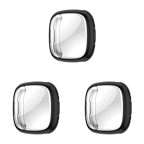 3 Stück Hülle Kompatibel mit Fitbit Versa 4 /Sense 2 mit Kratzfest ​Displayschutzfolie, Flexibles TPU Stoßfestes Schutzhülle für Fitbit Versa 4 /Sense 2 Vollschutz Hülle Schutzfolie von KAREN66