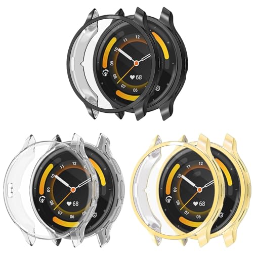 3 Stück Schutzhülle Kompatibel mit Garmin Venu 3S, Flexibles TPU Vollschutz mit Displayschutzfolie Kratzfest Displayschutz Schutz Hülle für Garmin Venu 3S Smartwatch 41mm (Schwarz/Gold/Klar) von KAREN66