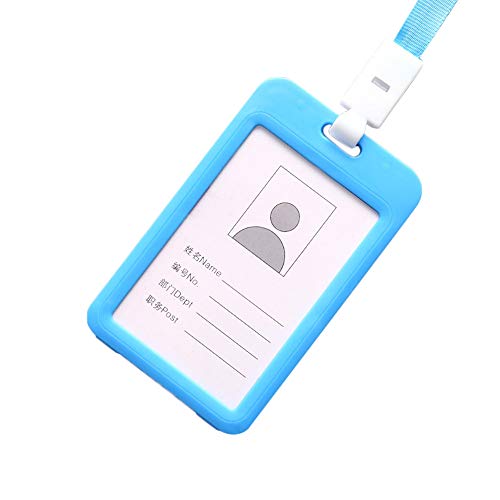 Ausweishülle Kartenhülle mit Schlüsselband, Kunststoff Abnehmbar Ausweiskartenhalter Transparente Ausweishalter Arbeitskartenhalter für Ausstellung, Büro (Hellblau) von KAREN66