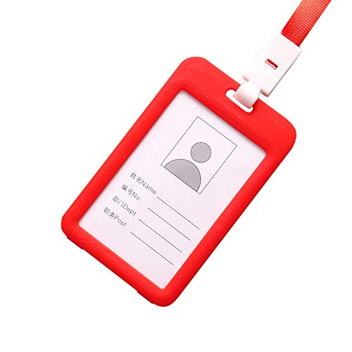 Ausweishülle Kartenhülle mit Schlüsselband, Kunststoff Abnehmbar Ausweiskartenhalter Transparente Ausweishalter Arbeitskartenhalter für Ausstellung, Büro (Rot) von KAREN66