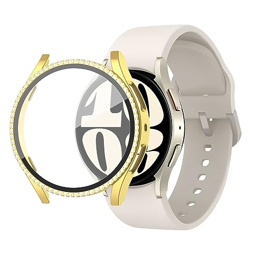 Diamond Hülle Kompatibel mit Samsung Galaxy Watch 6 40mm Schutzfolie Schutzhülle - Stoßfester Hart PC Case Rundum Bling Bumper Drop Cover für Galaxy Watch 6 40mm (Gold) von KAREN66