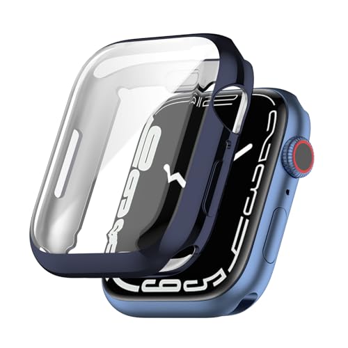Hülle Kompatibel mit Apple Watch 9 41mm mit Kratzfest ​Displayschutzfolie, TPU beschichtete Schutzhülle Cover Armor Shell für iWatch 9 41mm Gehaüse (Blau) von KAREN66