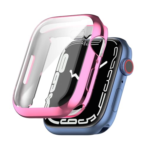 Hülle Kompatibel mit Apple Watch 9 41mm mit Kratzfest ​Displayschutzfolie, TPU beschichtete Schutzhülle Cover Armor Shell für iWatch 9 41mm Gehaüse (Rosa) von KAREN66