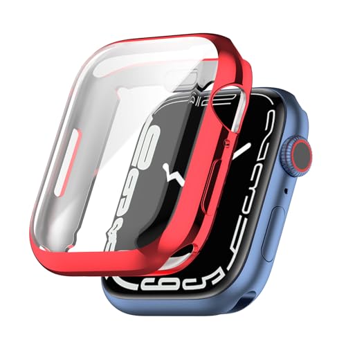 Hülle Kompatibel mit Apple Watch 9 41mm mit Kratzfest ​Displayschutzfolie, TPU beschichtete Schutzhülle Cover Armor Shell für iWatch 9 41mm Gehaüse (Rot) von KAREN66