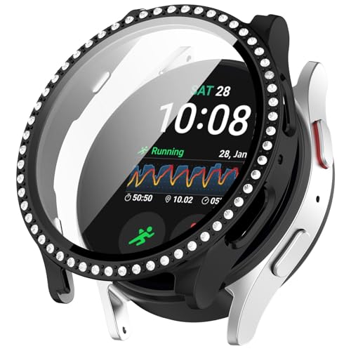 Hülle Kompatibel mit Samsung Galaxy Watch 7 40mm Schutzhülle - Strass Glitzer Harter PC Schutzhülle Stoßfest Kratzfest Bling Diamant Bumper Case für Galaxy Watch7 40mm Smartwatch (Schwarz) von KAREN66