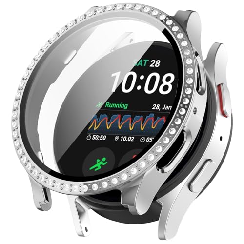 Hülle Kompatibel mit Samsung Galaxy Watch 7 40mm Schutzhülle - Strass Glitzer Harter PC Schutzhülle Stoßfest Kratzfest Bling Diamant Bumper Case für Galaxy Watch7 40mm Smartwatch (Silber) von KAREN66