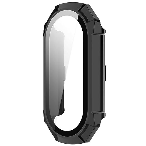 Hülle mit Glas Displayschutz Kompatibel mit Xiaomi Mi Band 8 Hart PC Schutzhülle Vollschutz Kratzfest Display Schutzfolie Ultradünne Schutz Case für Xiaomi Mi Band 8 (Schwarz) von KAREN66