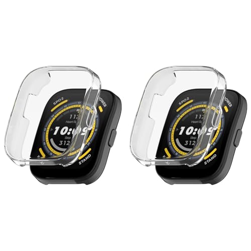 KAREN66 2 Stück Hülle mit Schutzfolie für Amazfit Bip 5 Schutzhülle, Flexibles TPU Kratzfest Rundum Abdeckung Schutz Case mit Displayschutz für Amazfit Bip 5 Smartwatch (Clear+Clear, One Size) von KAREN66