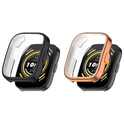 KAREN66 2 Stück Hülle mit Schutzfolie für Amazfit Bip 5 Schutzhülle, Flexibles TPU Kratzfest Rundum Abdeckung Schutz Case mit Displayschutz für Amazfit Bip 5 Smartwatch (Rose Gold+Black, One Size) von KAREN66