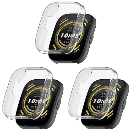 KAREN66 3 Stück Schutzhülle Kompatibel mit Amazfit Bip 5, Flexibles TPU Vollschutz mit Displayschutzfolie Kratzfest Displayschutz Schutz Hülle für Amazfit Bip 5 Smartwatch (3PCS Clear, One Size) von KAREN66