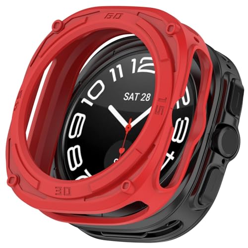 Rugged Armor Hülle Kompatibel mit Samsung Galaxy Watch 7 Ultra Schutzhülle, Weiche Silikon Schutzhülle Stoßfestes Hülle für Galaxy Watch 7 Ultra 47mm Smartwatch (Rot) von KAREN66