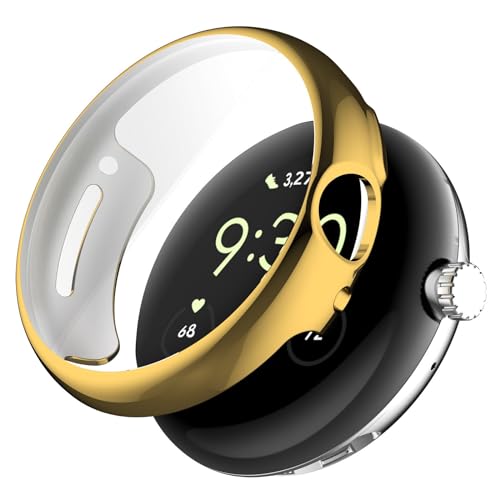 Schutzhülle Kompatibel mit Google Pixel Watch 2, Flexibles TPU Vollschutz mit Displayschutzfolie Kratzfest Displayschutz Schutz Hülle für Google Pixel Watch 2 (Gold) von KAREN66