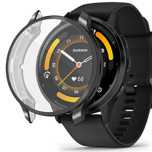 Venu 3 Schutzhülle Kompatibel mit Garmin Venu 3, Flexibles TPU Vollschutz mit Displayschutzfolie Kratzfest Displayschutz Schutz Hülle für Garmin Venu 3 Smartwatch 45mm (Schwarz) von KAREN66