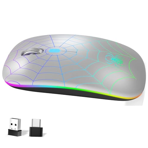 KARFUN Kabellose Maus Wiederaufladbar,2.4 GHz 1000–1600 DPI Verstellbar,LED ipad USB C Maus für Mac OS/Windows/Andriod/PC/Laptop/Computer,Ergonomisch Wireless Mouse (Silber) von KARFUN