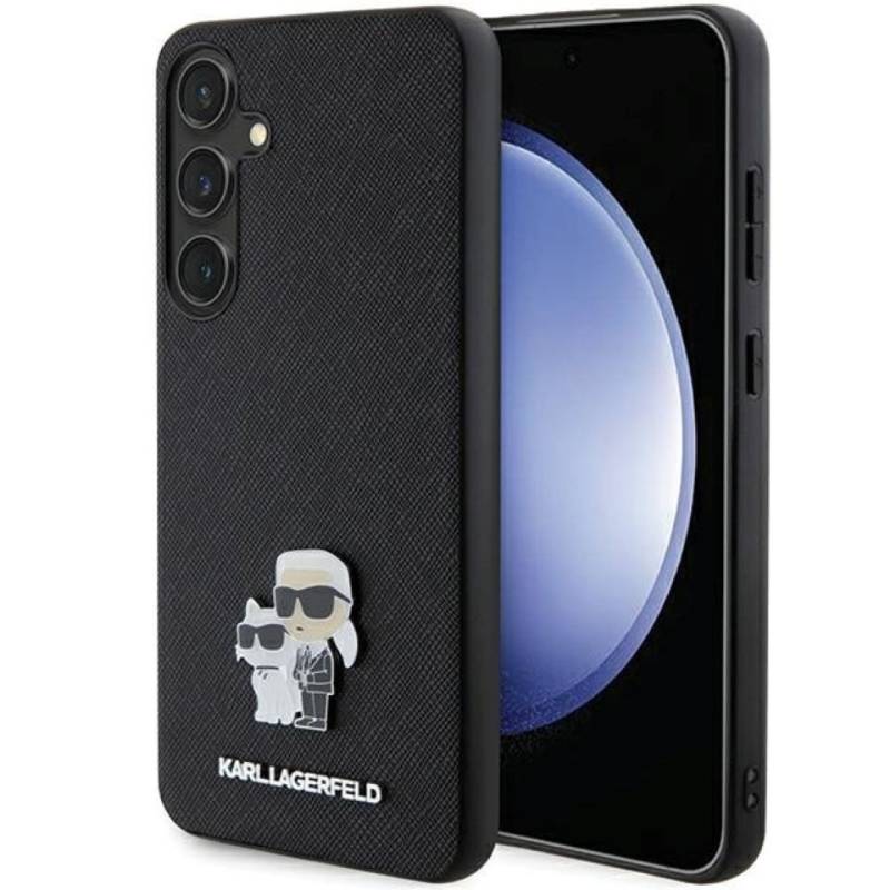 KARL LAGERFELD Handyhülle Case Galaxy S24 Plus Kunstleder Figuren Metall schwarz 6,7 Zoll, Kantenschutz von KARL LAGERFELD