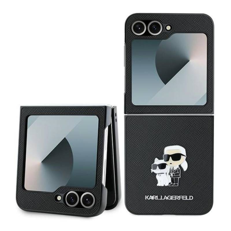 KARL LAGERFELD Handyhülle Case Galaxy Z Flip 6 Kunststoff schwarz Figuren Metall 6,7 Zoll, Kantenschutz von KARL LAGERFELD