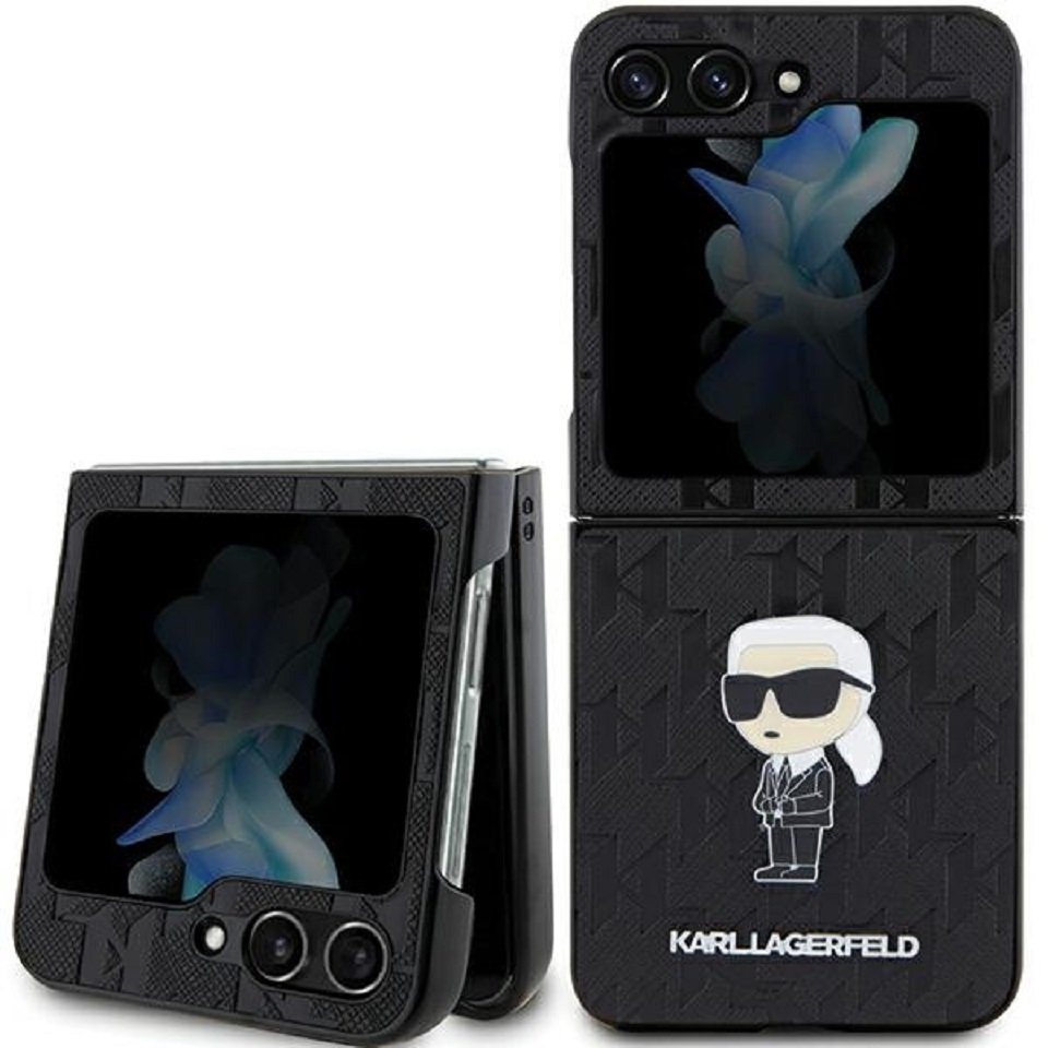 KARL LAGERFELD Handyhülle Case für Galaxy Z Flip 5 Kunstleder Logo Figur schwarz 6,7 Zoll, Kantenschutz von KARL LAGERFELD