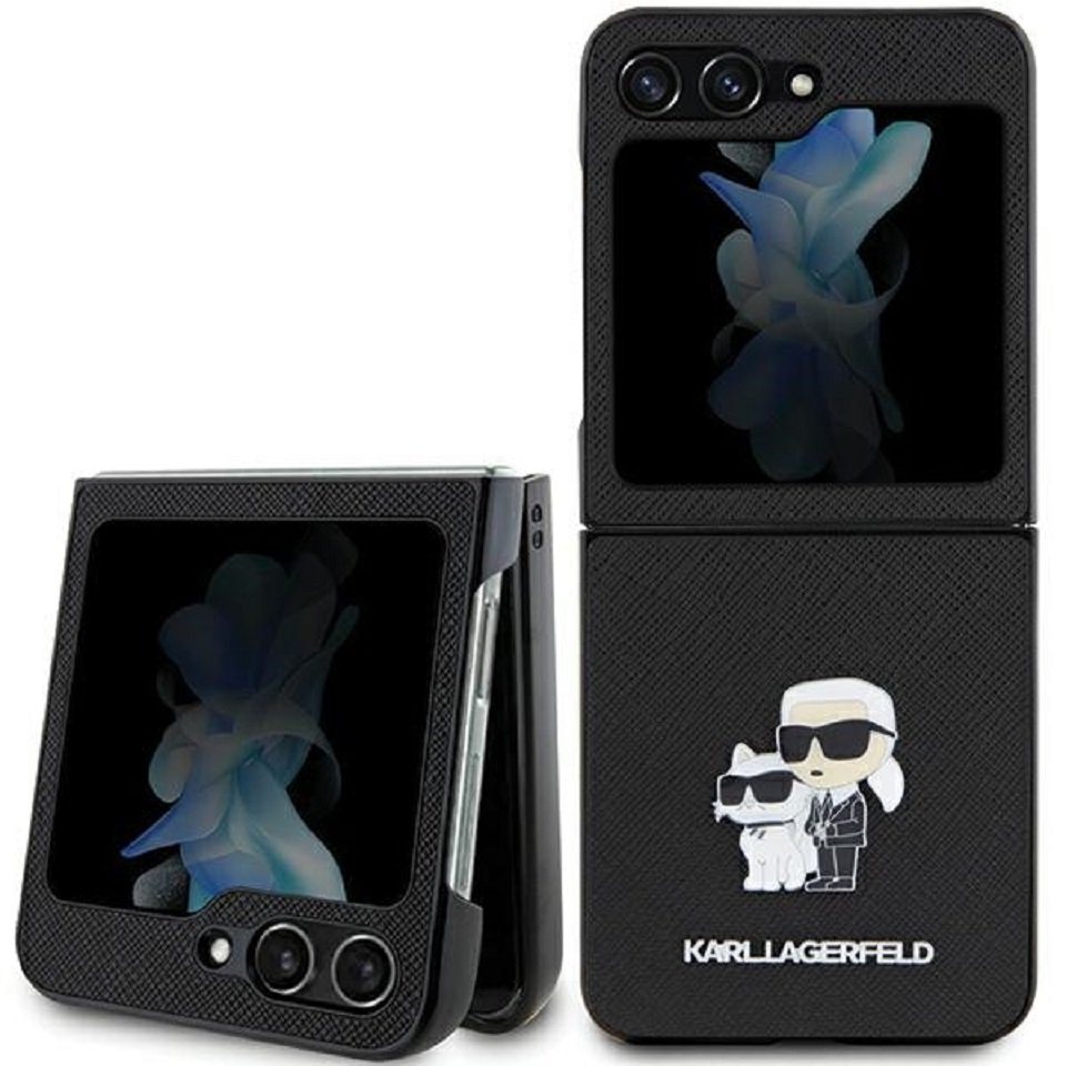 KARL LAGERFELD Handyhülle Case für Galaxy Z Flip 5 Kunstleder Logo schwarz 6,7 Zoll, Kantenschutz von KARL LAGERFELD