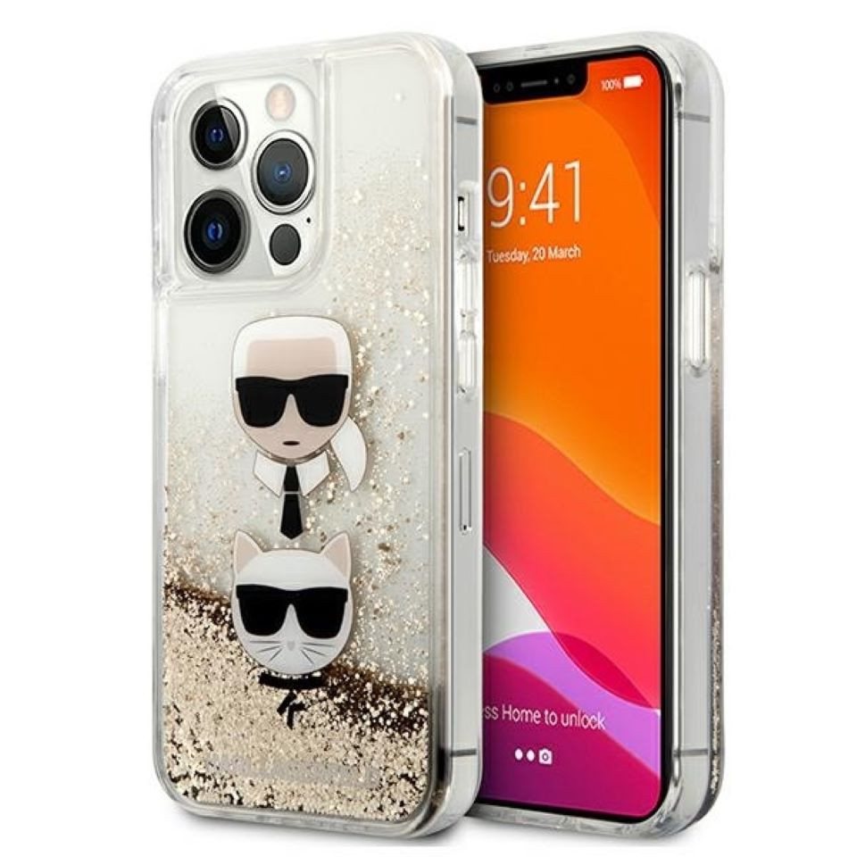 KARL LAGERFELD Handyhülle Case iPhone 13 Pro Max Cover Glitzer gold 6,7 Zoll, Kantenschutz von KARL LAGERFELD