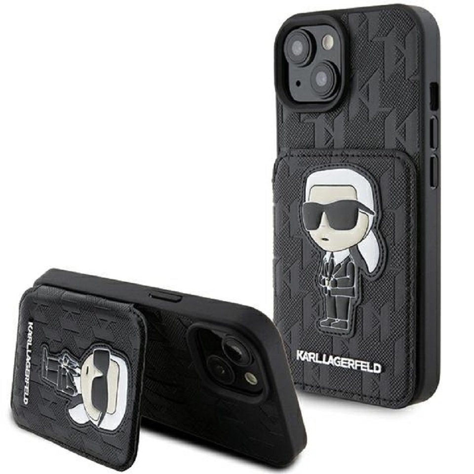 KARL LAGERFELD Handyhülle Case iPhone 15 aufstellbar Figur Kunstleder schwarz Logo 6,1 Zoll, Kantenschutz KARL LAGERFELD Handyhülle Case iPhone 15 aufstellbar Figur Kunstleder schwarz Logo 6,1 Zoll, Kantenschutz von KARL LAGERFELD