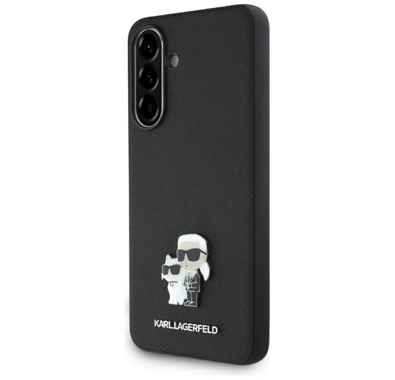 KARL LAGERFELD Handyhülle Galaxy A56 Kunstleder geriffelt schwarz Figuren Logo Metall 6,7 Zoll, Kantenschutz von KARL LAGERFELD