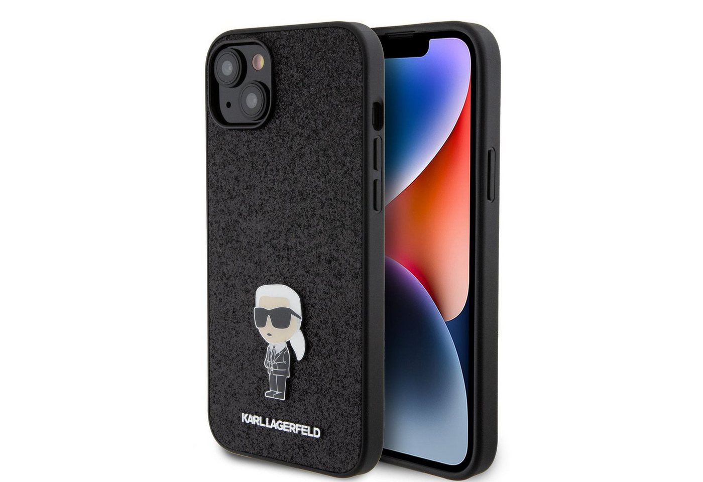 KARL LAGERFELD Handyhülle Karl Lagerfeld Fixed Glitter Metal Ikonik Case für iPhone 15 Plus schw von KARL LAGERFELD