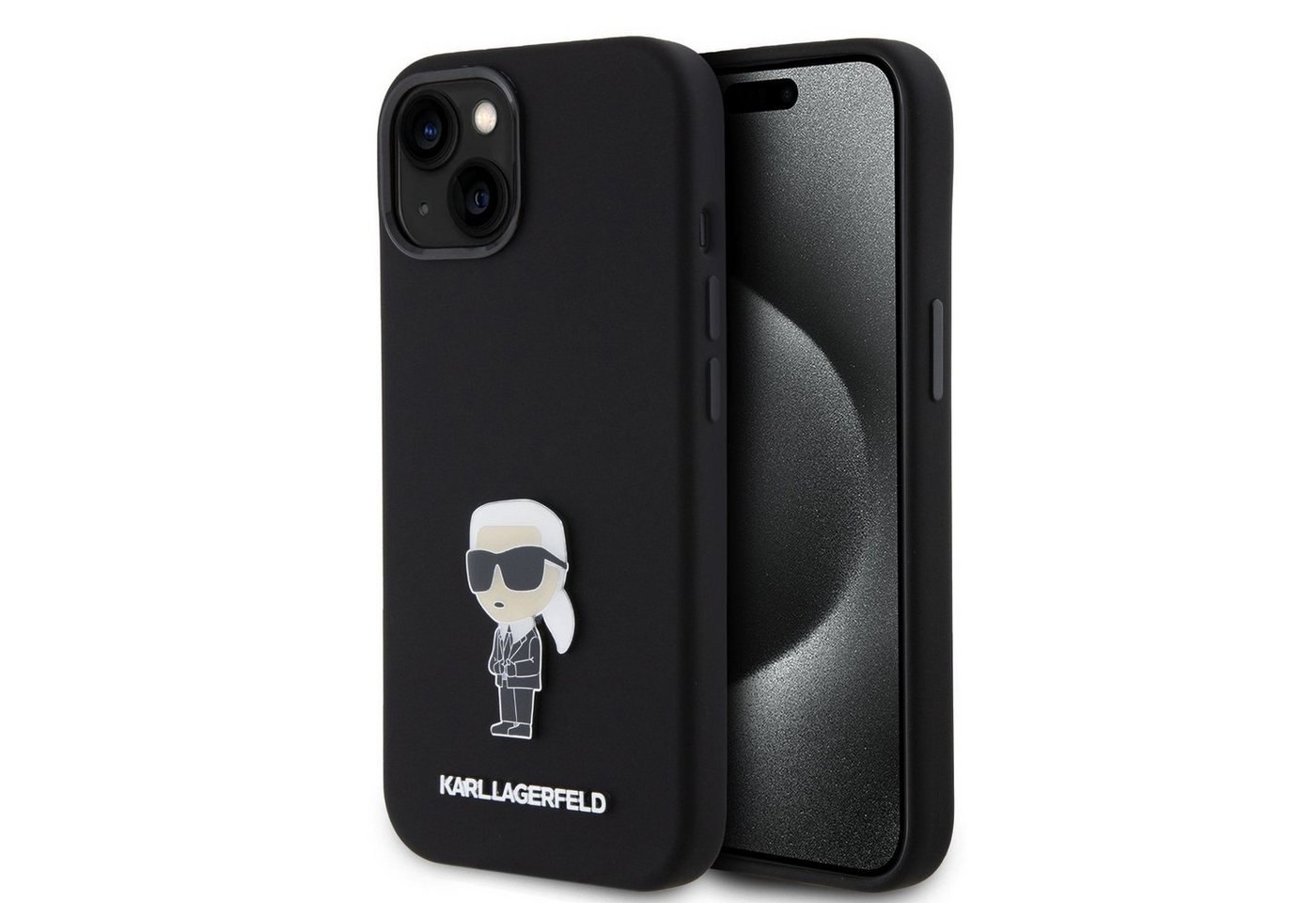 KARL LAGERFELD Handyhülle Karl Lagerfeld Liquid Silicone Metal Ikonik Case für iPhone 15 schwarz von KARL LAGERFELD