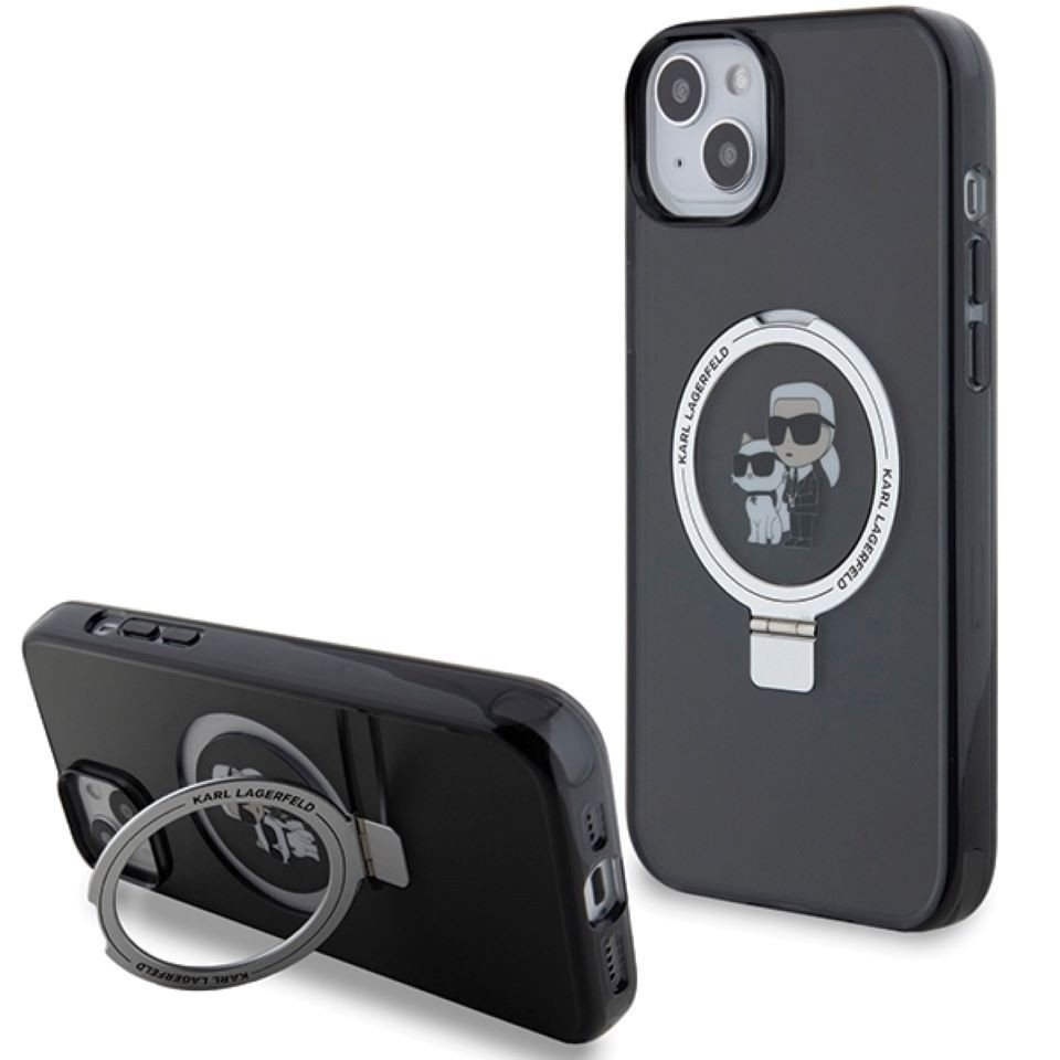 KARL LAGERFELD Handyhülle iPhone 15 aufstellbar Magsafe kompatibel schwarz 6,1 Zoll, Kantenschutz von KARL LAGERFELD