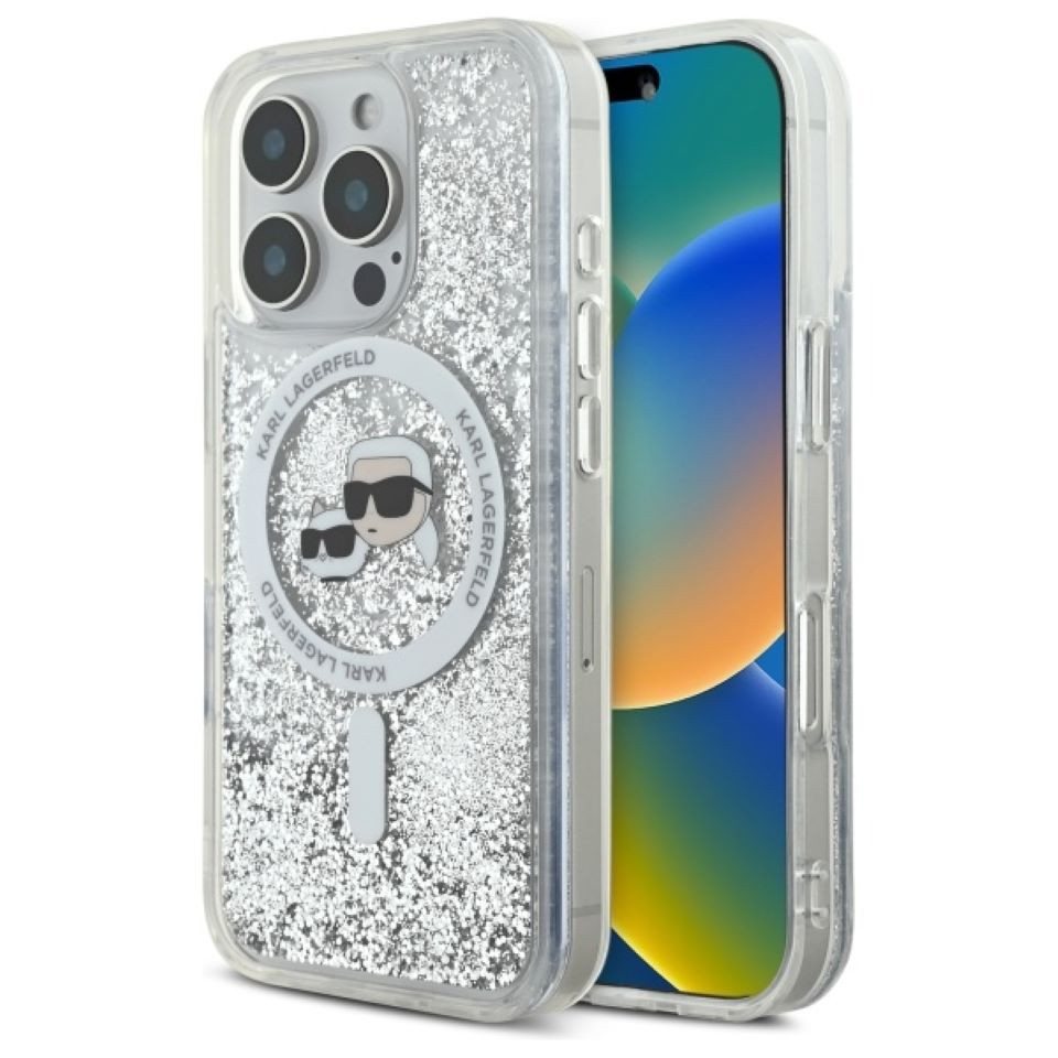 KARL LAGERFELD Handyhülle iPhone 16 Pro Glitter silber MagSafe Logo 6,3 Zoll, Kantenschutz KARL LAGERFELD Handyhülle iPhone 16 Pro Glitter silber MagSafe Logo 6,3 Zoll, Kantenschutz von KARL LAGERFELD