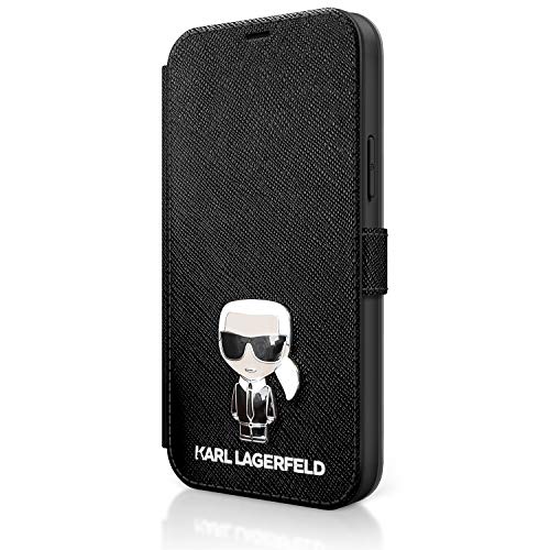 KARL LAGERFELD KLFLBKP12SIKMSBK Book Saffiano Ikonik Metal Hülle für iPhone 12 Mini 5,4" schwarz von KARL LAGERFELD