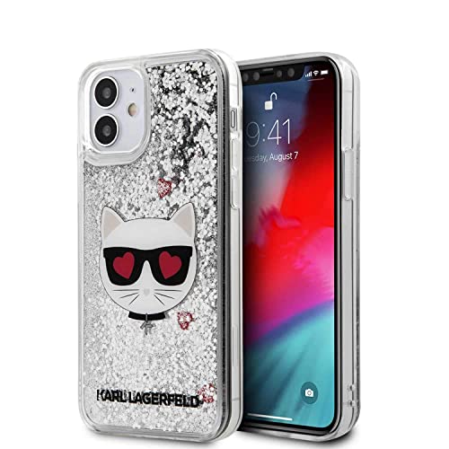 KARL LAGERFELD KLHCP12SLCGLSL Hülle für iPhone 12 5,4"" Silber Liquid Glitter Choupette von KARL LAGERFELD