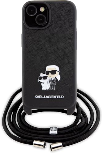 KARL LAGERFELD KLHCP15SSAKCPSK Hülle für iPhone 15 6.1" hardcase Schwarz Crossbody Saffiano Metal Pin Karl & Choupette von KARL LAGERFELD