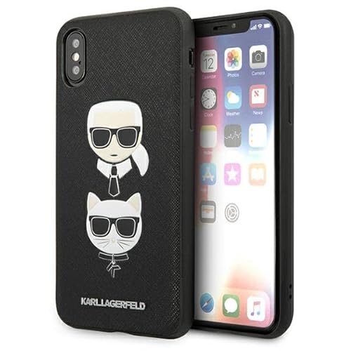 KARL LAGERFELD Saffiano Karl & Choupette Heads - iPhone XS/X Hülle (Schwarz) von KARL LAGERFELD