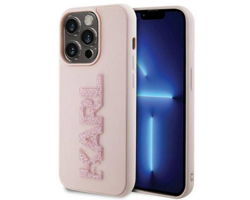 KARL LAGERFELD Smartphone-Hülle Karl Lagerfeld Apple iPhone 15 Pro Max Hülle 3D Rubber Glitter Logo von KARL LAGERFELD