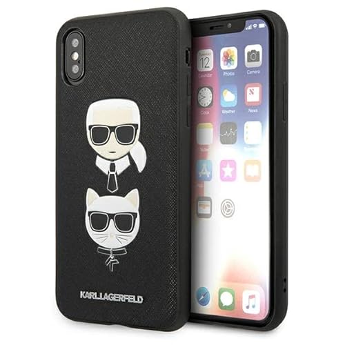 Karl Lagerfeld KLHCI65SAKICKCBK Hülle für iPhone XS Max Schwarz hardcase Saffiano Karl&Choupette Head von KARL LAGERFELD