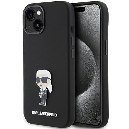 Karl Lagerfeld KLHCP15SSMHKNPK Hülle für iPhone 15 6.1" Schwarz Silicone Ikonik Metal Pin von KARL LAGERFELD