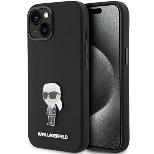 Karl Lagerfeld KLHCP15SSMHKNPK Hülle für iPhone 15 6.1" Schwarz Silicone Ikonik Metal Pin von KARL LAGERFELD